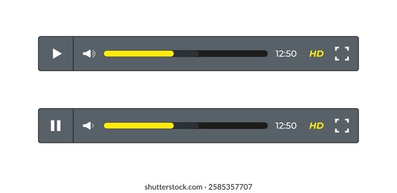 Two video player inerface design isolated on white background