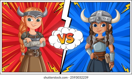 Two Viking warriors in a comic-style showdown