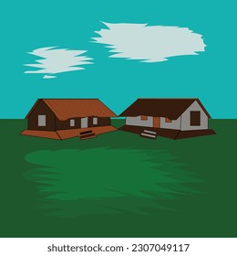 Zwei Dorfhütten, Vektorgrafik-Illustration