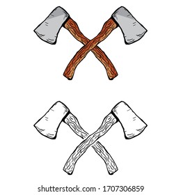 two vintage axes illustration crossed