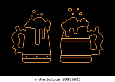 Two vintage beer mugs. Flat contour isolated vector illustration. Template for a pub, bar, restaurant.