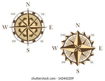 Two vintage compasses in medieval style for travel or another concept design. Jpeg version also available in gallery 