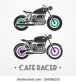 Two vintage flat looking motorcycles in gray colors