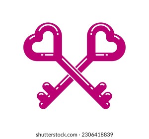 Dos teclas vintage cruzaron el emblema del logotipo vectorial o el símbolo aislado.