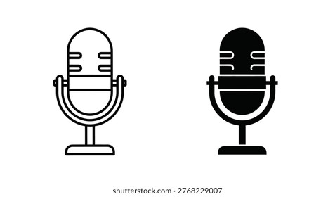 Two vintage microphones are displayed one outlined and one in solid black silhouette