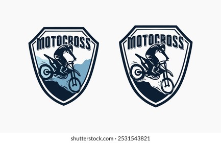 Dois logotipos de motocross vintage com um motociclista em um escudo.