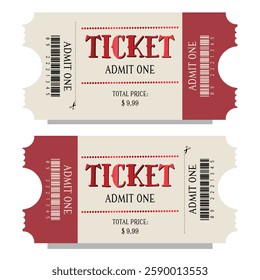 Two Vintage old style design tickets. Admit one pass for festival, thematic party, cinema, theater or special occasions