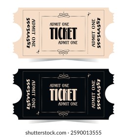 Two Vintage old style design tickets. Admit one pass for festival, thematic party, cinema, theater or special occasions