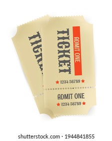 Two vintage paper tickets isolated on white background