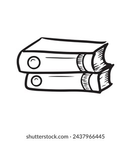 Two vintage realistic books lying on top of each other in black isolated on white background. Hand drawn vector sketch illustration in doodle engraved vintage line art style. Study, library, school