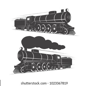 Two vintage retro railroad steam train logos