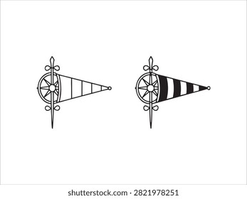 Two vintage style compass rose nautical direction indicators with flags