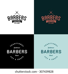 Two vintage style vector barber badges in black and white and color with a grunge texture
