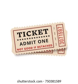 Two vintage tickets to the cinema on a white background. Vector illustration. High detail vintage grunge tickets or coupons.