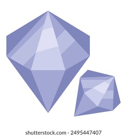 Two violet diamonds are sparkling on white background, perfect for jewelry or luxury concepts