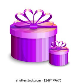Two violet gift boxes, presents isolated on white background. Vector illustration. Collection for Birthday, Christmas