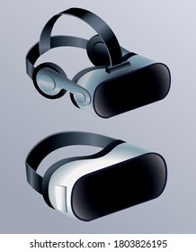 two virtual reality masks accessories with gray background vector illustration design