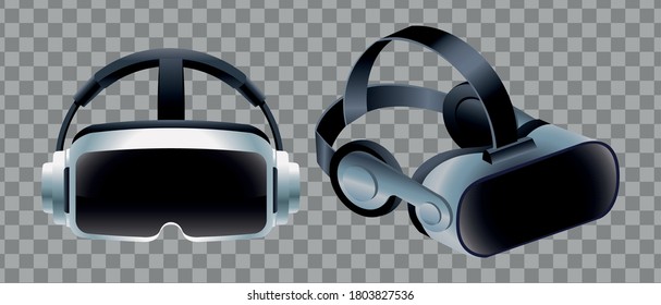dos accesorios de máscaras de realidad virtual con diseño de ilustración vectorial de fondo a cuadros