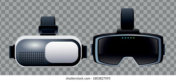 dos accesorios de máscaras de realidad virtual con diseño de ilustración vectorial de fondo a cuadros