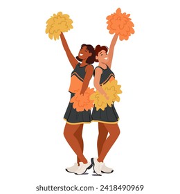 Two Vivacious Cheerleader Girls In Vibrant Uniforms, Radiate Energy With Sparkling Smiles. Their Synchronized Moves And Pompoms Create An Electrifying Atmosphere, Igniting Team Spirit And Enthusiasm