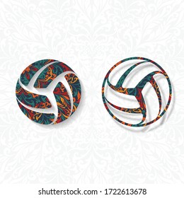 Dos siluetas de voleibol con motivos florales aisladas en papel pintado blanco