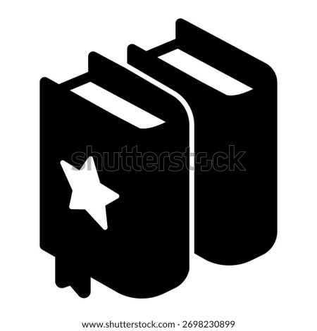 Two volumes of bestseller book solid icon, book festival concept. Vector graphics. Books with star, famous author story sign on white background, glyph style icon for mobile or web design