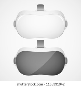 Two VR virtual reality headsets in black and white olor. Realistic virtual reality headset glasses. Innovation device