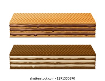 Two waffles with different fillings. Vector illustration