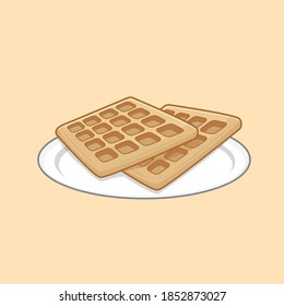 Two waffles on a white plate design concept. Vector iluustration.