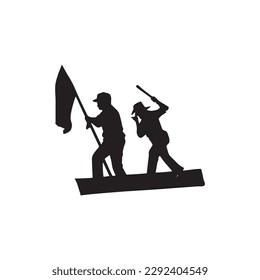 Two walking workers silhouette vector art