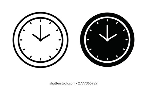 Two wall clock silhouettes with hands pointing to nine o clock silhouette