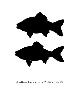 Two walleye fishing silhouette vector illustration design on white background.