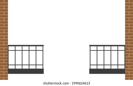 Two walls with balconies opposite each other on a white background
