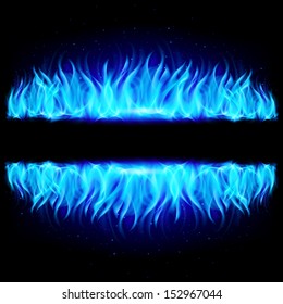 Two walls of fire in mirror reflection with blank space between them.  Illustration on black background.