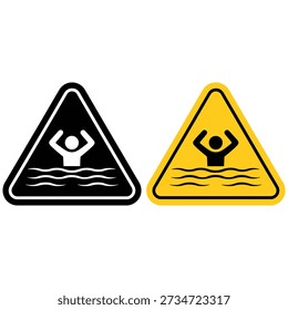 Two warning signs indicating the presence of submerged electrical hazards in water.