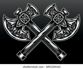 Two warrior axes. Premium vector