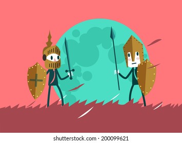 Two warrior businessman in the battlefield. Business competition concept. illustration vector