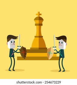 Two warrior businessman fighting for a golden chess. business competition. vector illustration