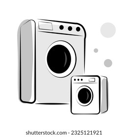 Two washing machines on a white background. Vector illustration in doodle style