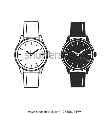 Two watches, one white outline and one black silhouette, are displayed side-by-side.