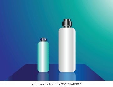 dos botellas de agua en una mesa brillante 3D con reflexión 