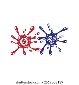 Two water droplets with eyeball and spider web motif. This can be used as a graphic design.