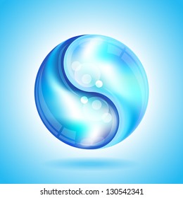 Two water drops forming the shape of a Yin Yang. Glossy water bubble symbol of balance and harmony. EPS10 vector format.