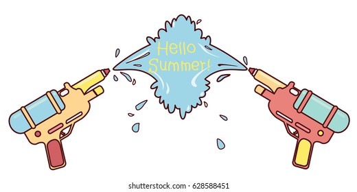 Two Water guns on white background. Vector illustration Hello summer!