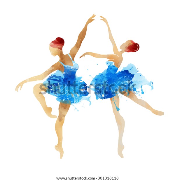 Two Watercolor Ballerina Dancing Blue Stock Vector (Royalty Free) 301318118 Watercolor People Dancing