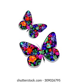 two watercolor butterfly flower. Vector