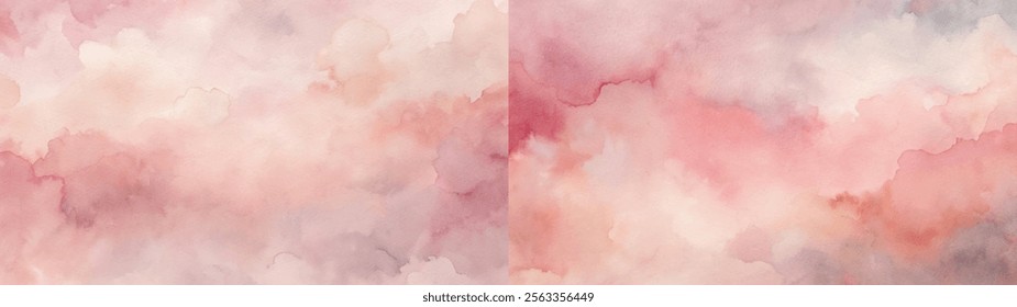 Two watercolor sections with gentle pink and cream hues create a serene visual experience.