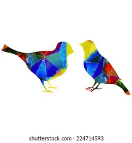 Two watercolor vector birds