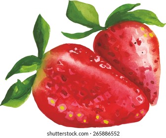 Two watercolour strawberries, scalable vector drawing