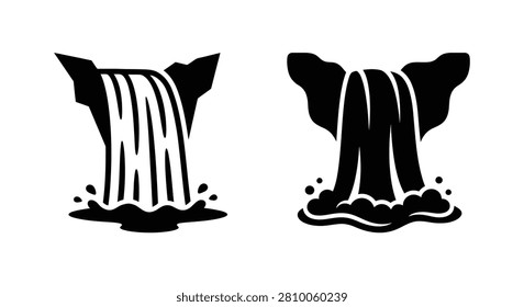 Two Waterfall Silhouettes Black And White Graphic Design Silhouette waterfalls